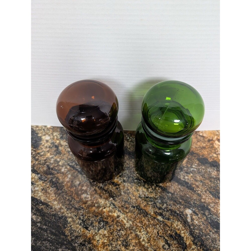 Vintage Green & Brown Glass Bubble Top Apothecary Jar